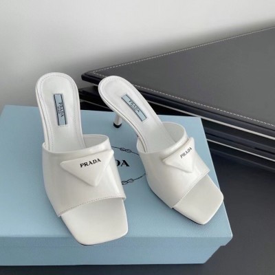 Prada Heeled Slide Sandals 65mm In White Leather TDSS13724