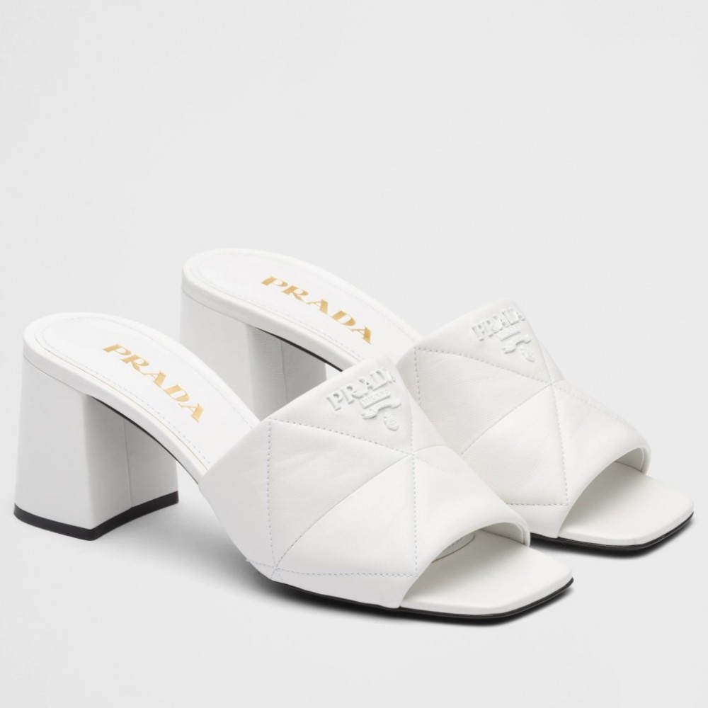 Prada Heeled Slide Sandals 65mm In White Nappa Leather TDSS13725