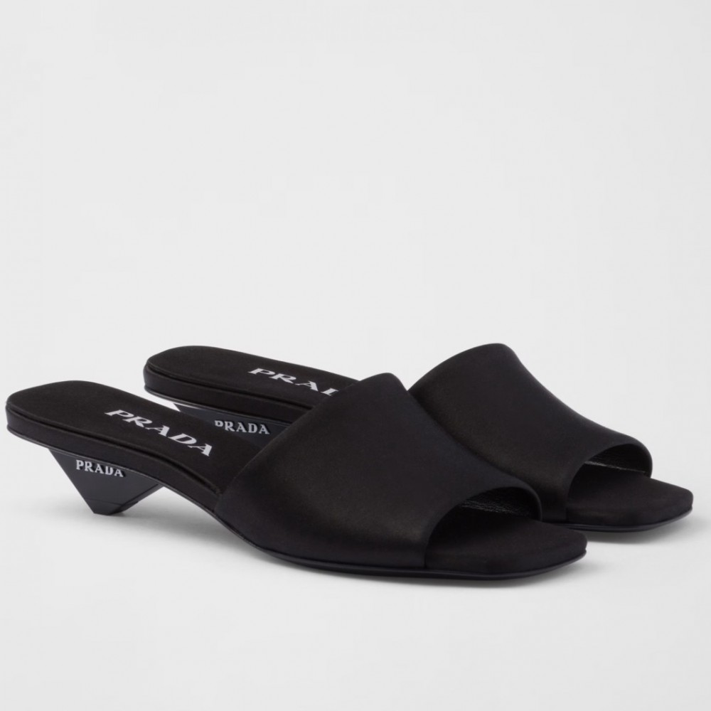 Prada Heeled Slides 35mm in Black Satin TDSS13726