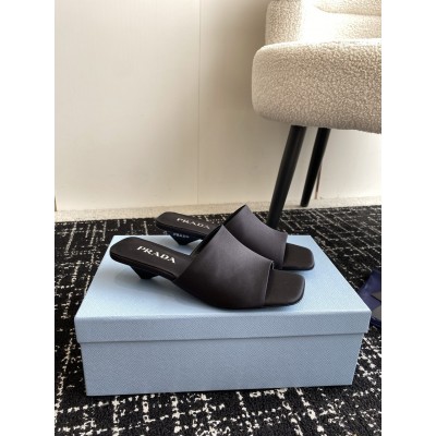 Prada Heeled Slides 35mm in Black Satin TDSS13726