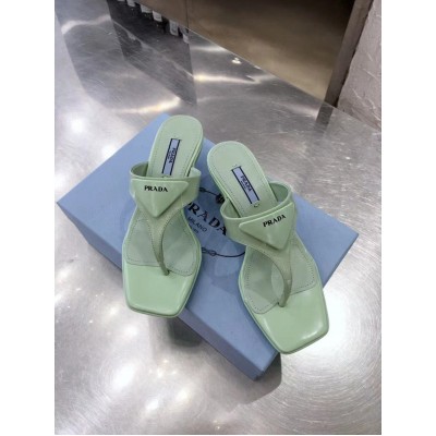 Prada Heeled Thong Sandals In Aqua Brushed Leather TDSS13728