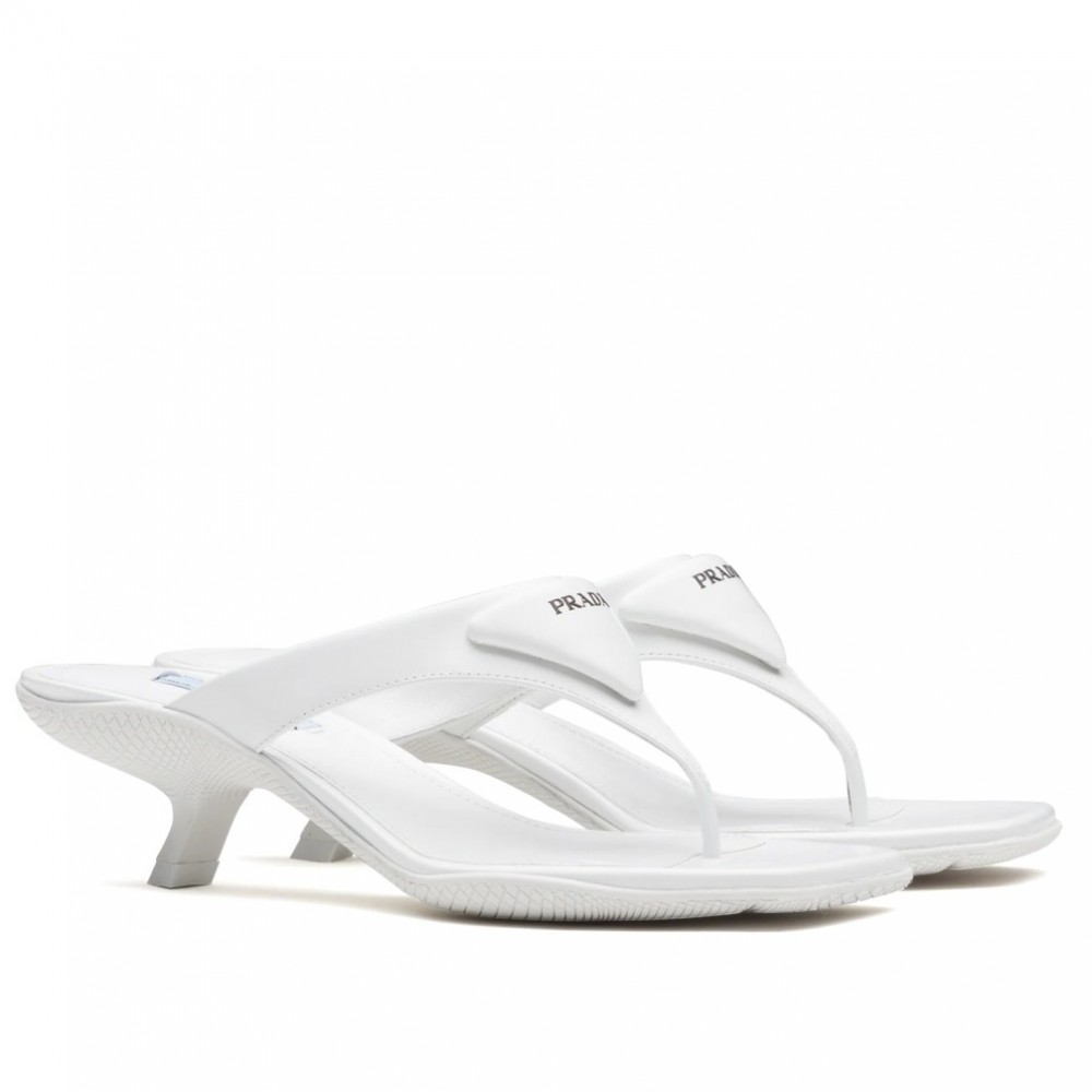 Prada Heeled Thong Sandals In White Brushed Leather TDSS13730