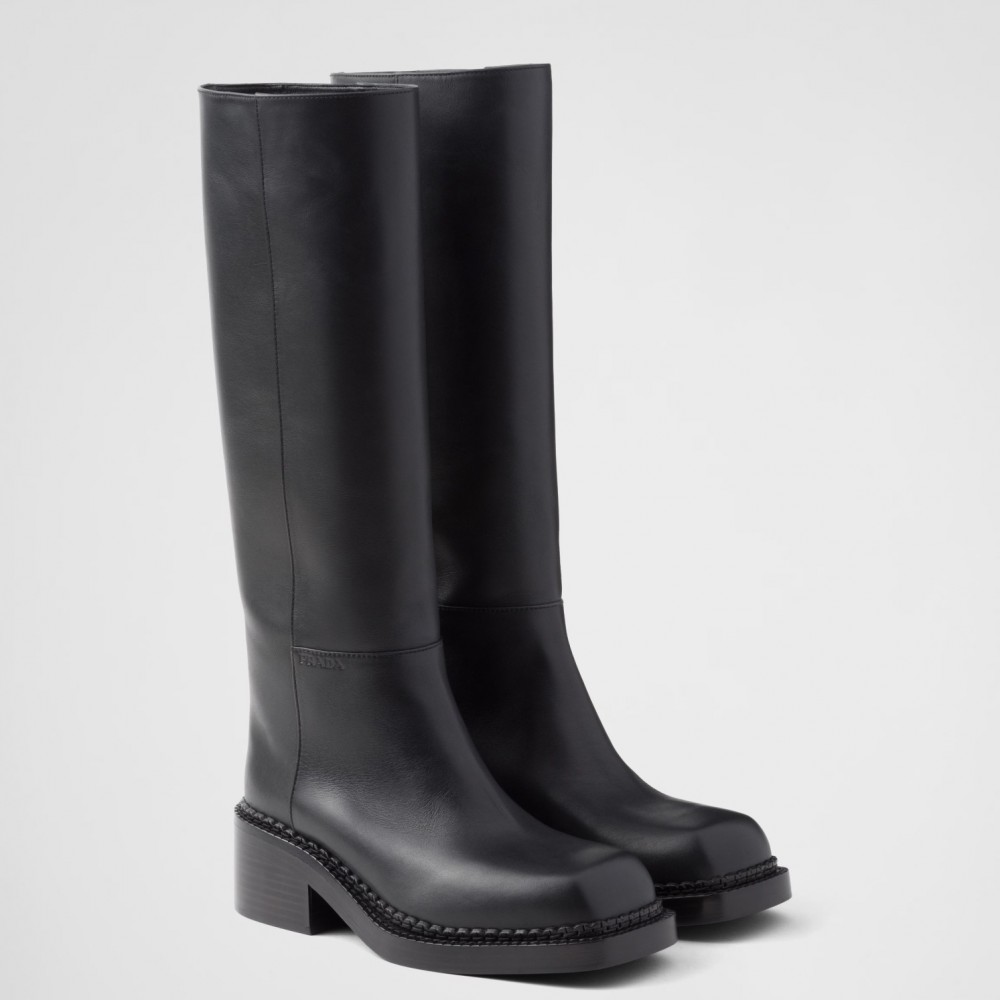 Prada Knee-High Boots 55mm in Black Leather TDSS13731