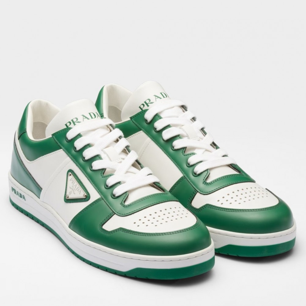 Prada Downtown Sneakers in White and Green Leather TDSS13735