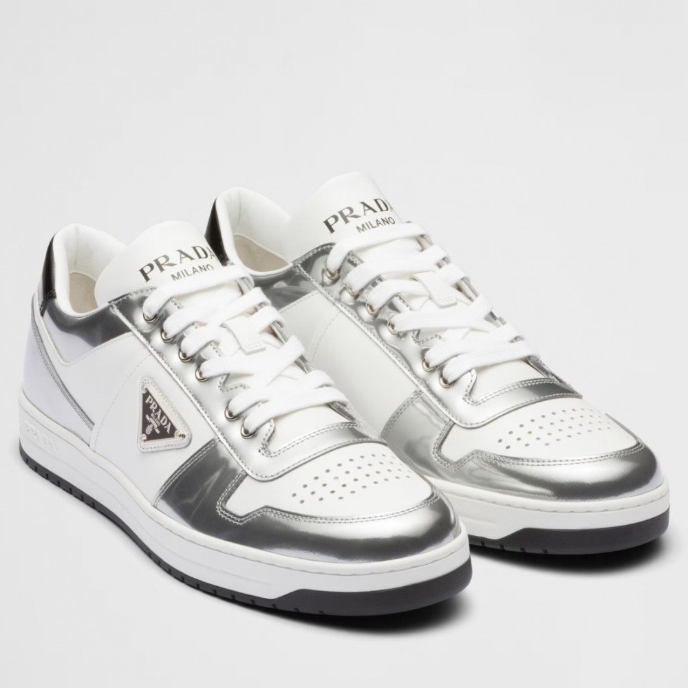 Prada Downtown Sneakers in White and Silver Leather TDSS13738