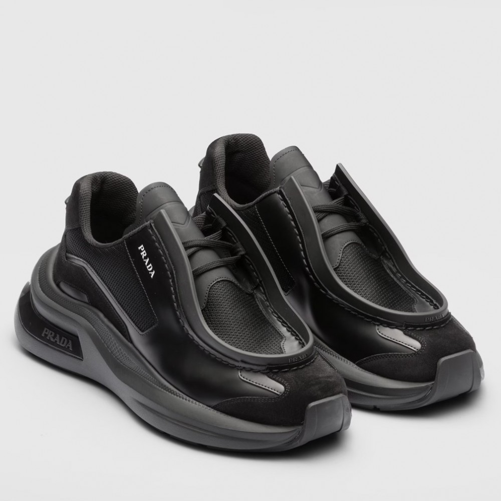 Prada Sneakers in Black Leather with Bike Fabric TDSS13744