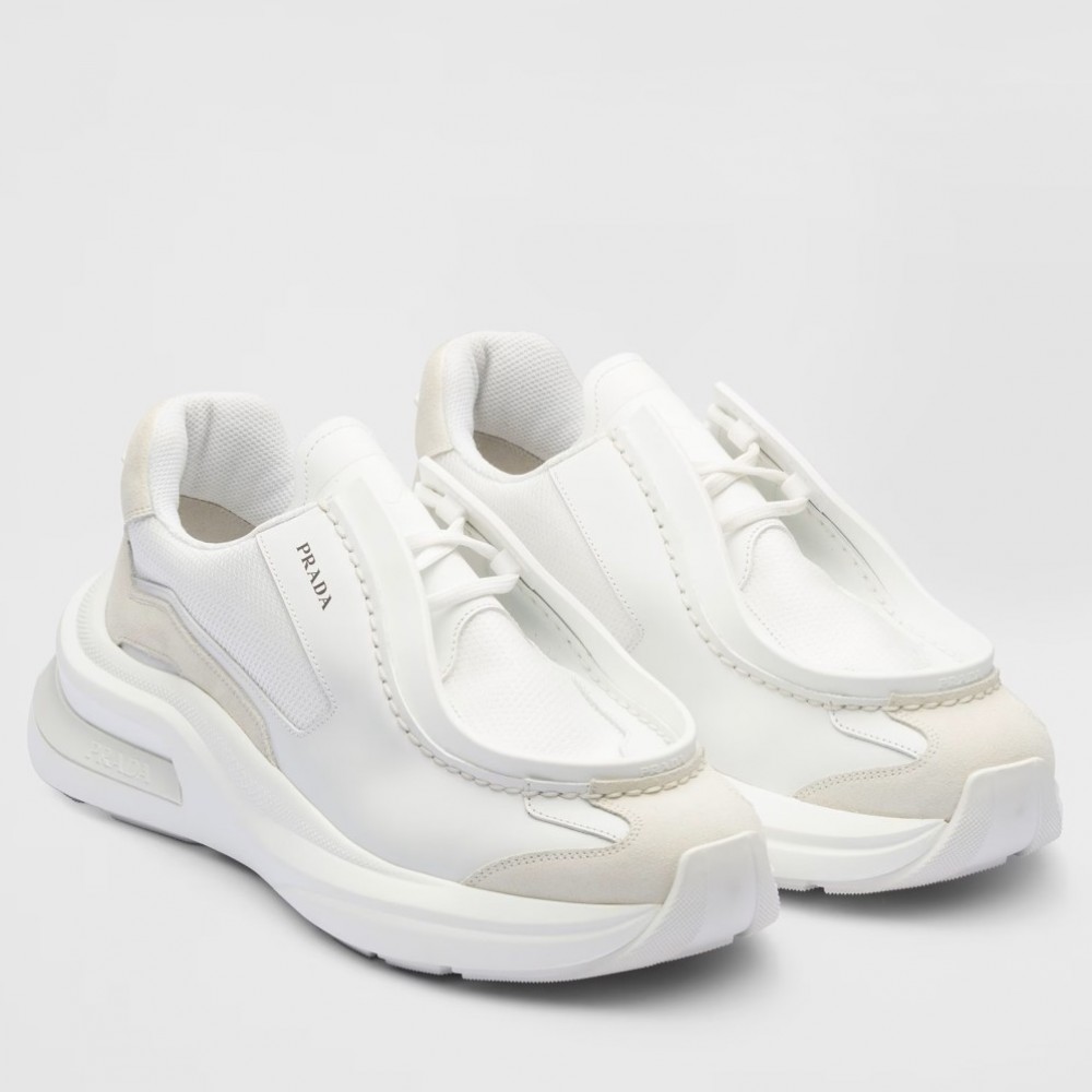 Prada Sneakers in White Leather with Bike Fabric TDSS13747