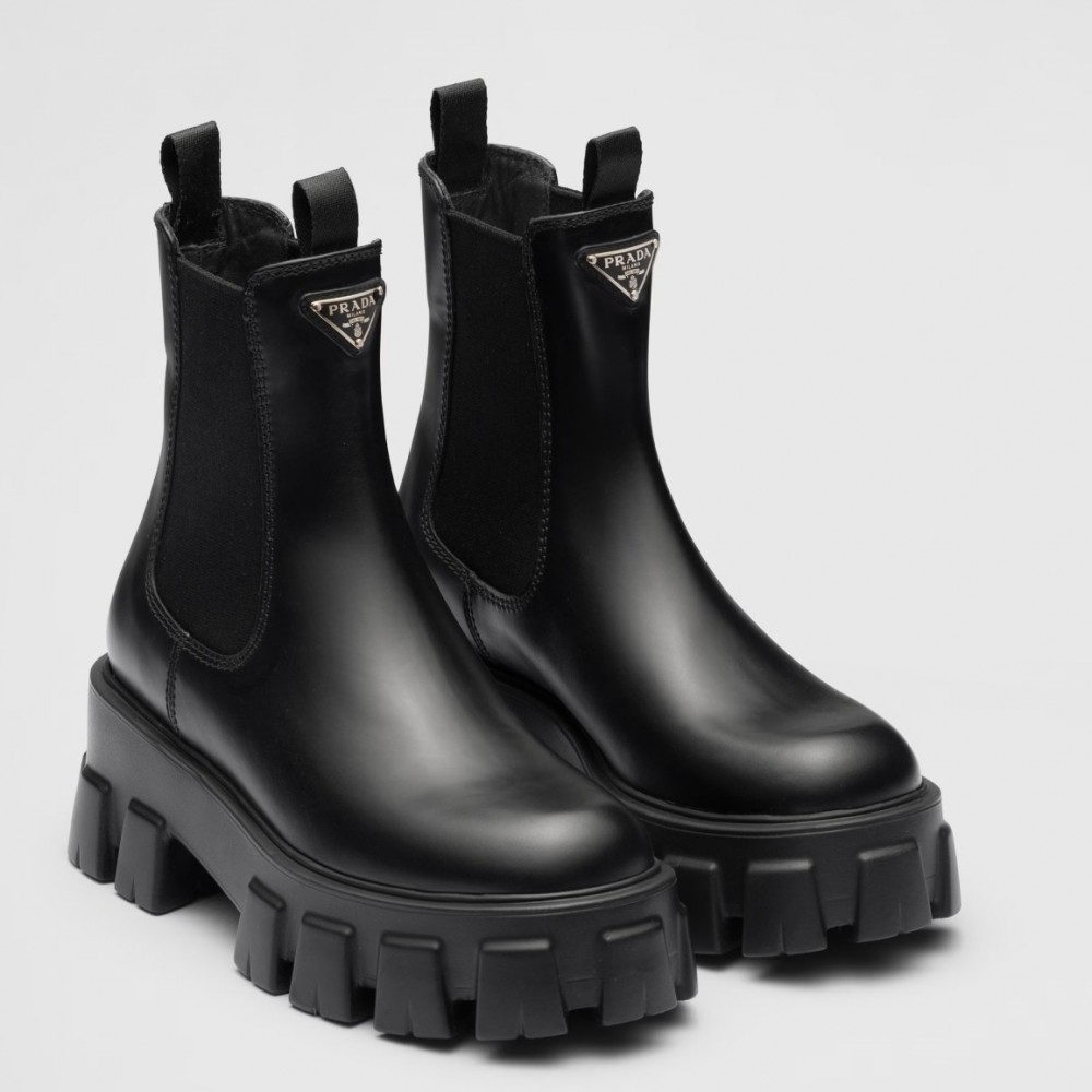 Prada Monolith Ankle Boots in Black Brushed Leather TDSS13749