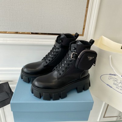 Prada Monolith Boots in Black Leather and Nylon Fabric TDSS13751