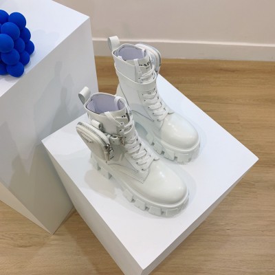 Prada Monolith Boots in White Leather and Nylon Fabric TDSS13753