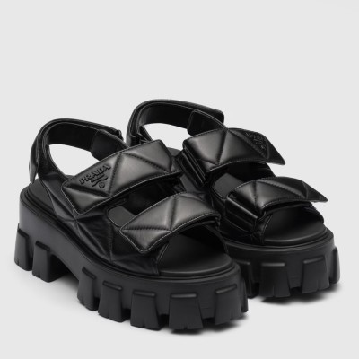 Prada Monolith Flatform Sandals in Black Nappa Leather TDSS13756