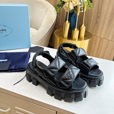 Prada Monolith Flatform Sandals in Black Nappa Leather TDSS13756