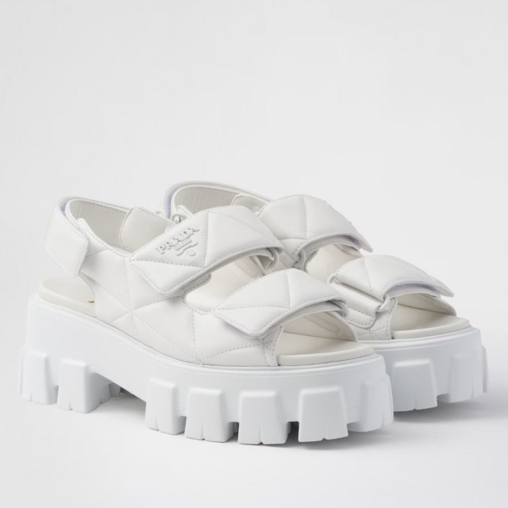 Prada Monolith Flatform Sandals in White Nappa Leather TDSS13757