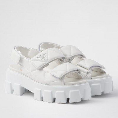 Prada Monolith Flatform Sandals in White Nappa Leather TDSS13757