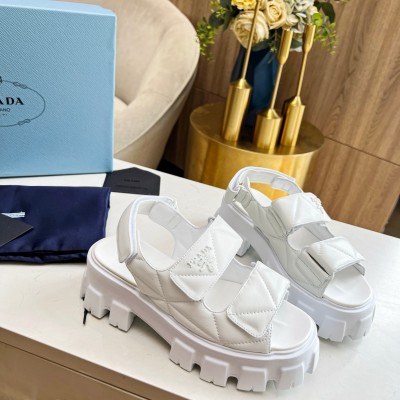 Prada Monolith Flatform Sandals in White Nappa Leather TDSS13757