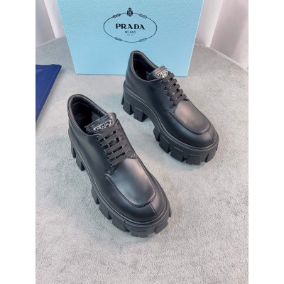 Prada Monolith Lace-up Shoes in Black Brushed Leather TDSS13759