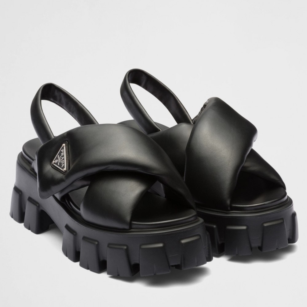 Prada Monolith Padded Sandals In Black Nappa Leather TDSS13760