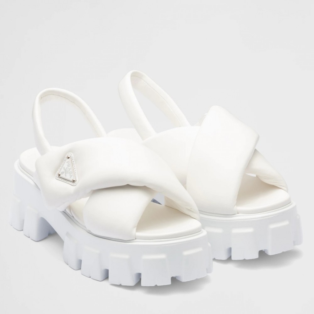 Prada Monolith Padded Sandals In White Nappa Leather TDSS13761