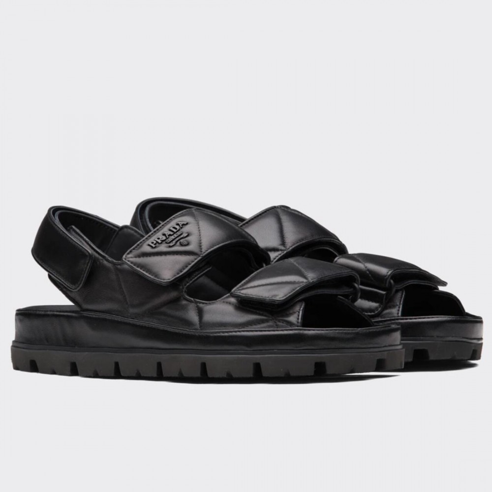 Prada Padded Sandals In Black Nappa Leather TDSS13765