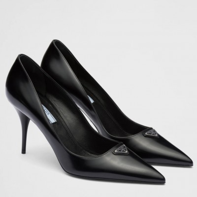 Prada Pumps 85mm In Black Brushed Leather TDSS13779