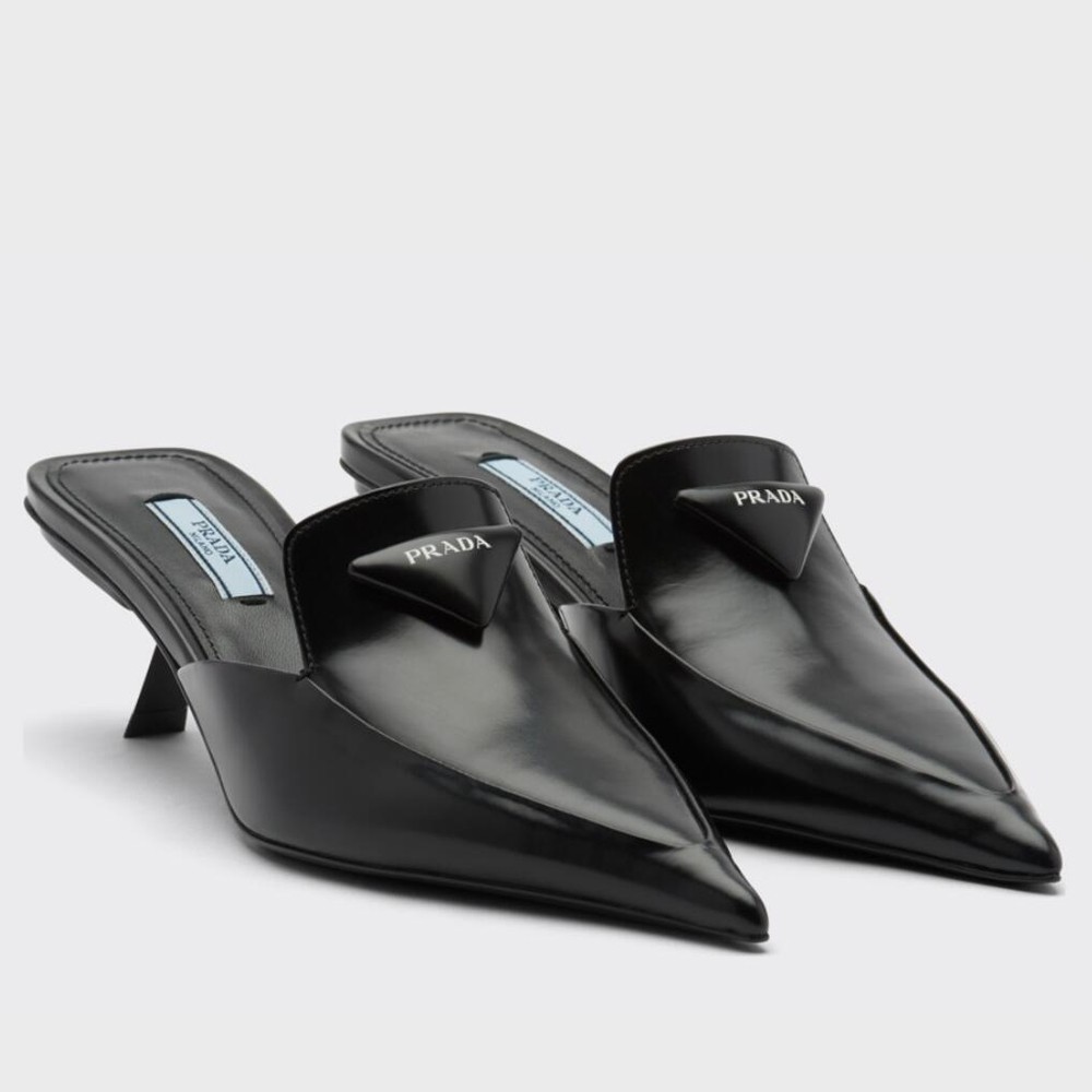 Prada Sabots Mules In Black Brushed Leather TDSS13785