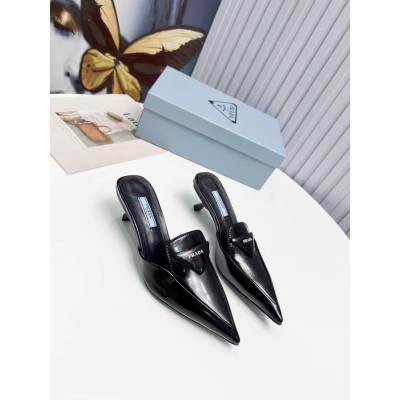 Prada Sabots Mules In Black Brushed Leather TDSS13785