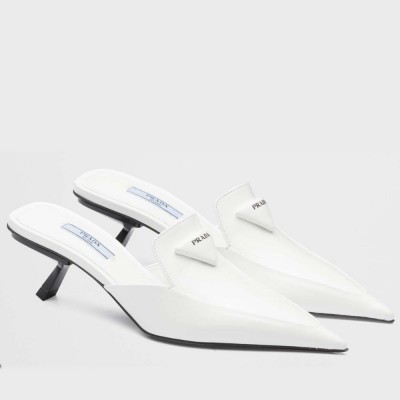 Prada Sabots Mules In White Brushed Leather TDSS13786