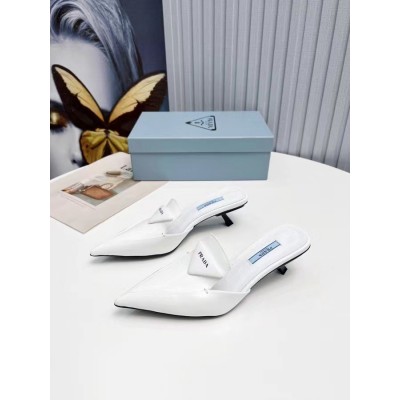 Prada Sabots Mules In White Brushed Leather TDSS13786