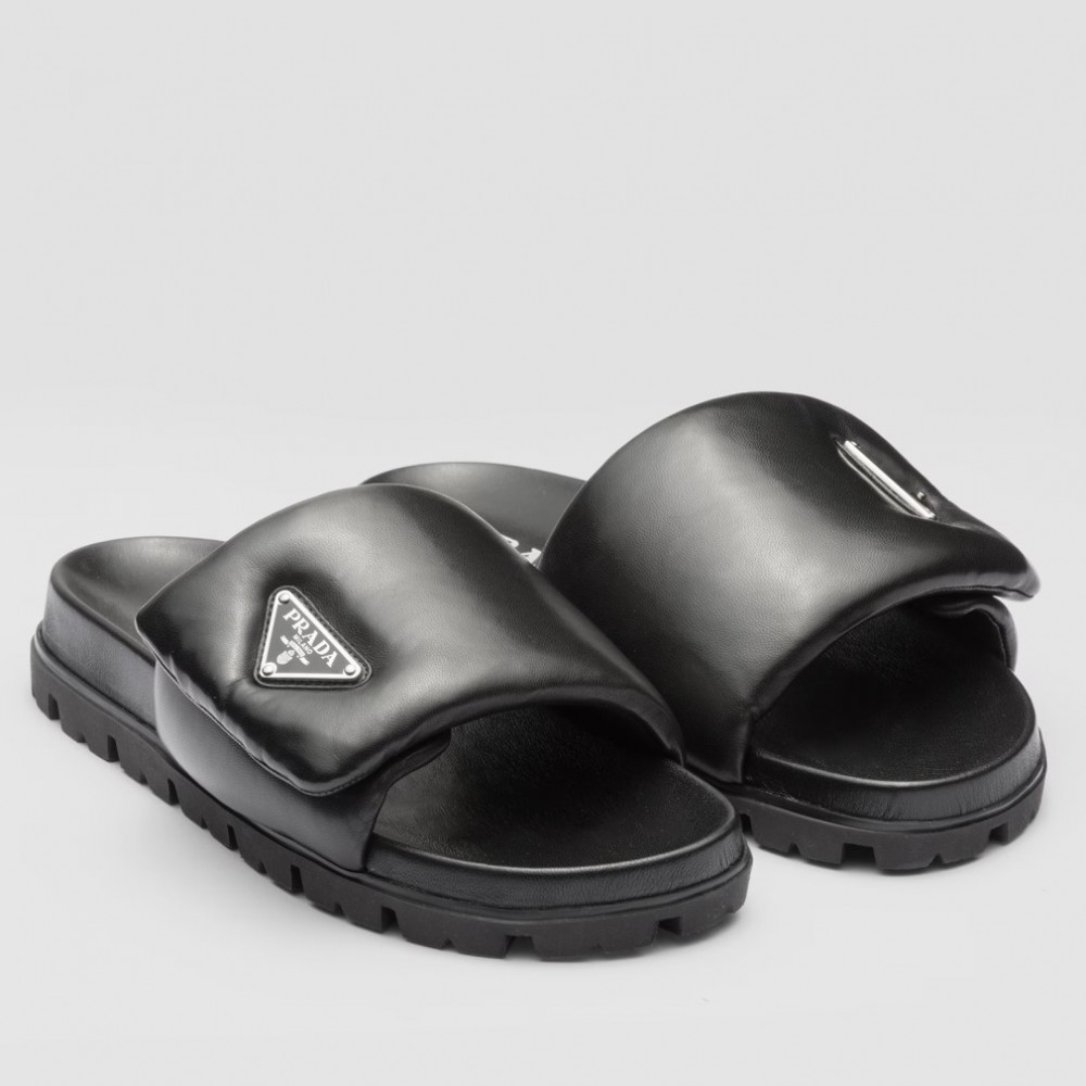 Prada Slides In Black Soft Padded Nappa Leather TDSS13788