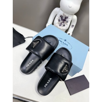 Prada Slides In Black Soft Padded Nappa Leather TDSS13788