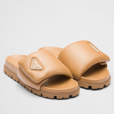 Prada Slides In Brown Soft Padded Nappa Leather TDSS13789