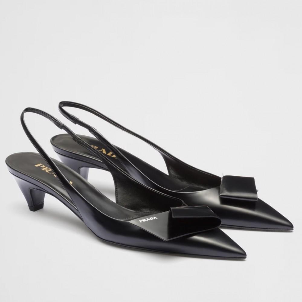 Prada Slingback Pumps 45mm in Black Brushed Leather TDSS13791