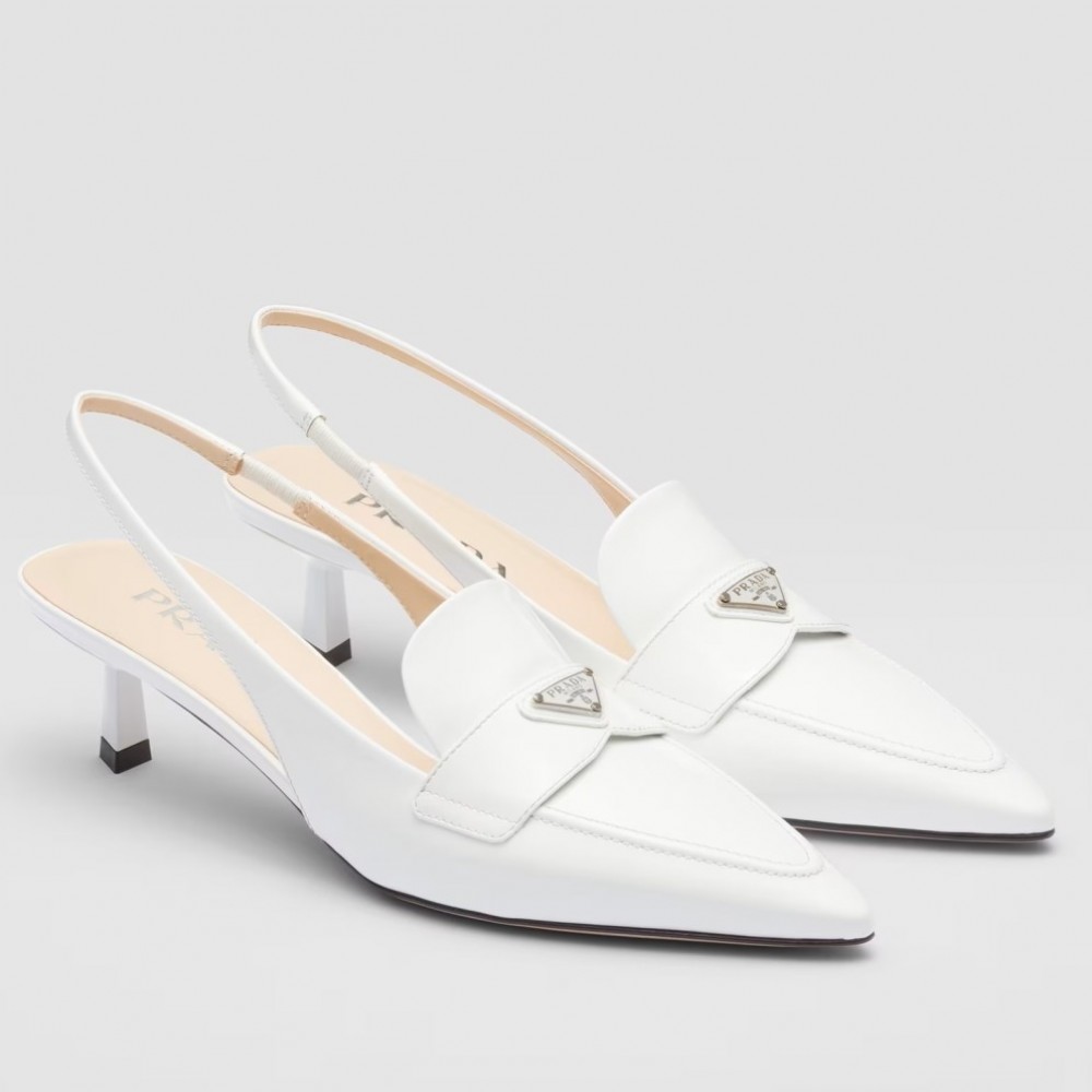 Prada Slingback Pumps 45mm in White Patent Calfskin TDSS13794