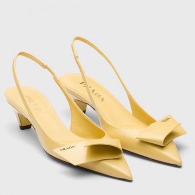 Prada Slingback Pumps 45mm in Yellow Brushed Leather TDSS13795