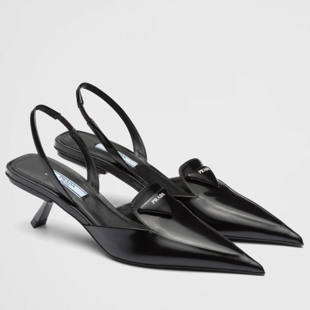 Prada Slingback Pumps 55MM In Black Brushed Leather TDSS13796