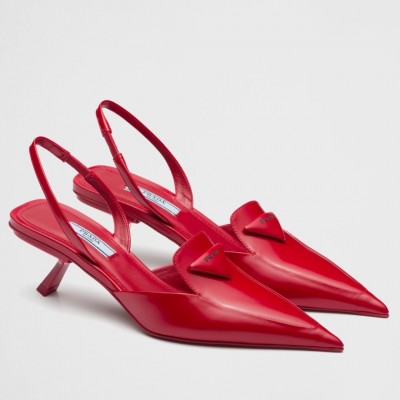 Prada Slingback Pumps 55MM In Red Brushed Leather TDSS13799