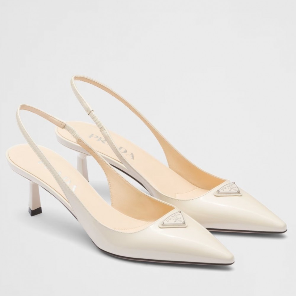 Prada Slingback Pumps 55mm in White Patent Leather TDSS13800