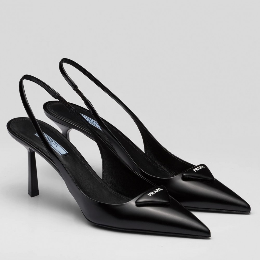 Prada Slingback Pumps 75MM In Noir Brushed Leather TDSS13802