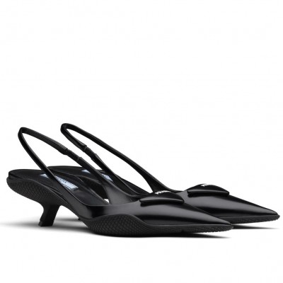 Prada Slingback Pumps In Black Brushed Leather TDSS13804