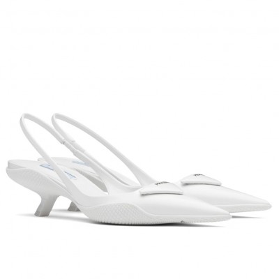 Prada Slingback Pumps In White Brushed Leather TDSS13809