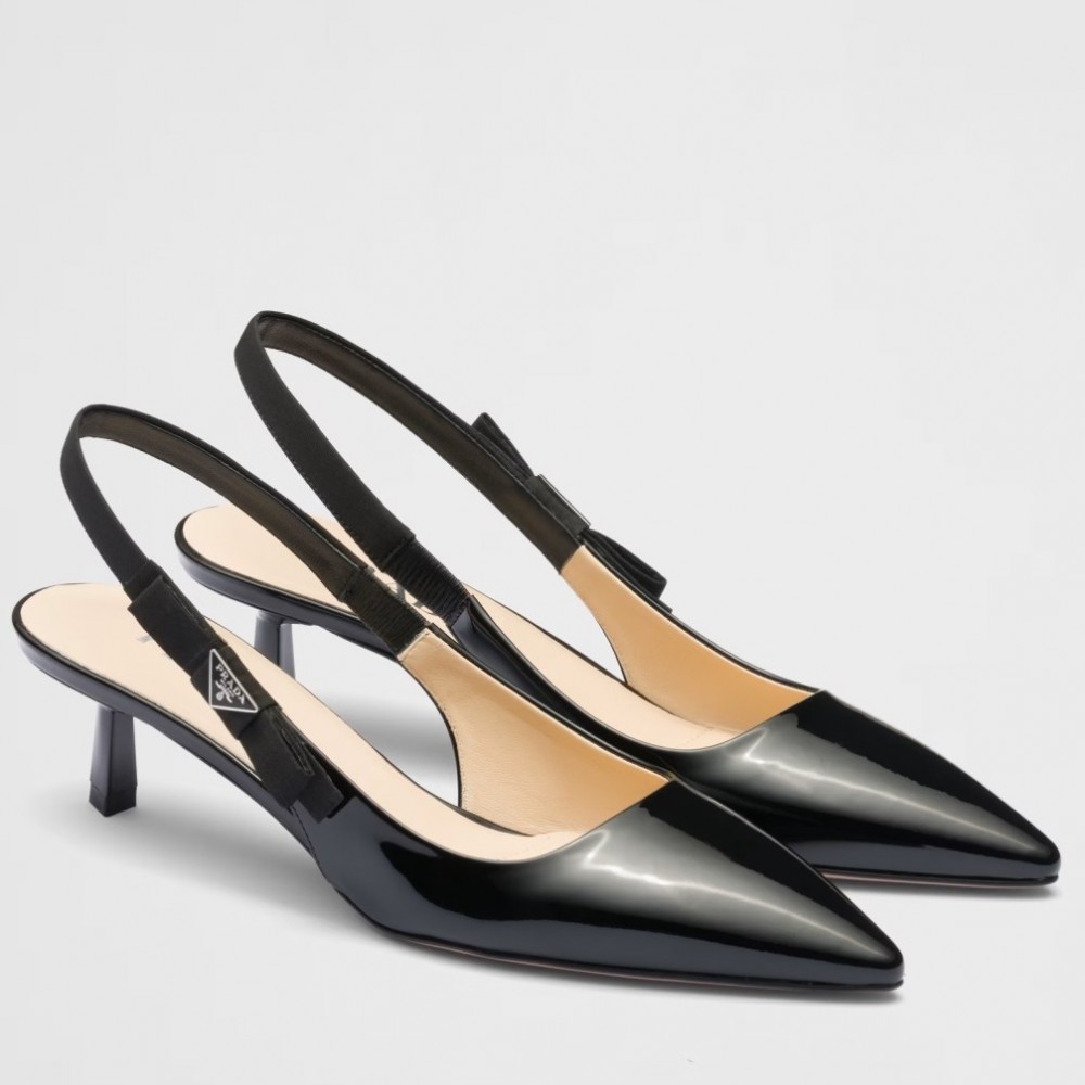 Prada Slingbacks Pumps 45mm In Black Patent Leather TDSS13811