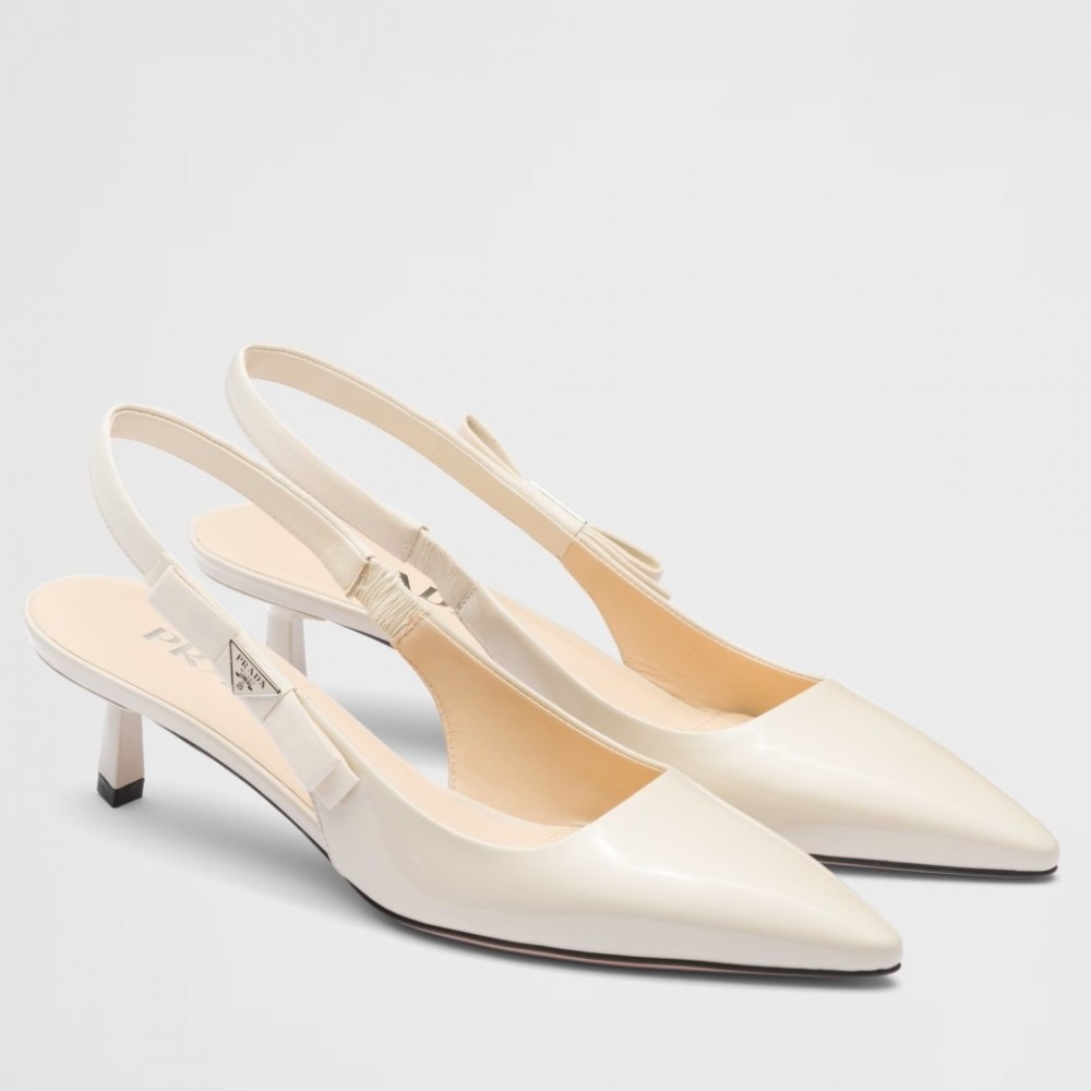 Prada Slingbacks Pumps 45mm In White Patent Leather TDSS13812