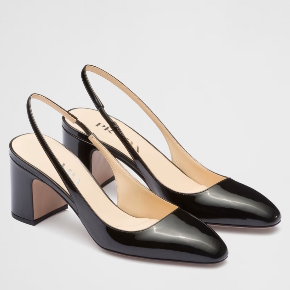 Prada Slingbacks Pumps 65mm In Black Patent Leather TDSS13813