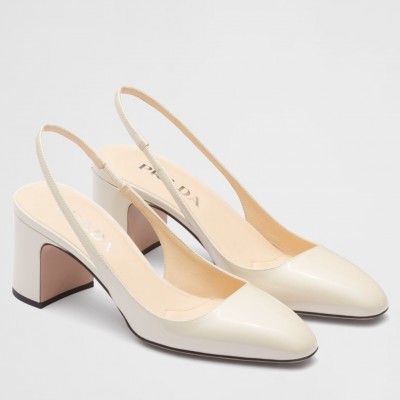 Prada Slingbacks Pumps 65mm In White Patent Leather TDSS13814