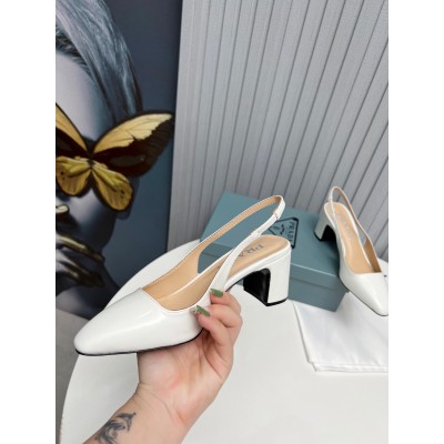 Prada Slingbacks Pumps 65mm In White Patent Leather TDSS13814