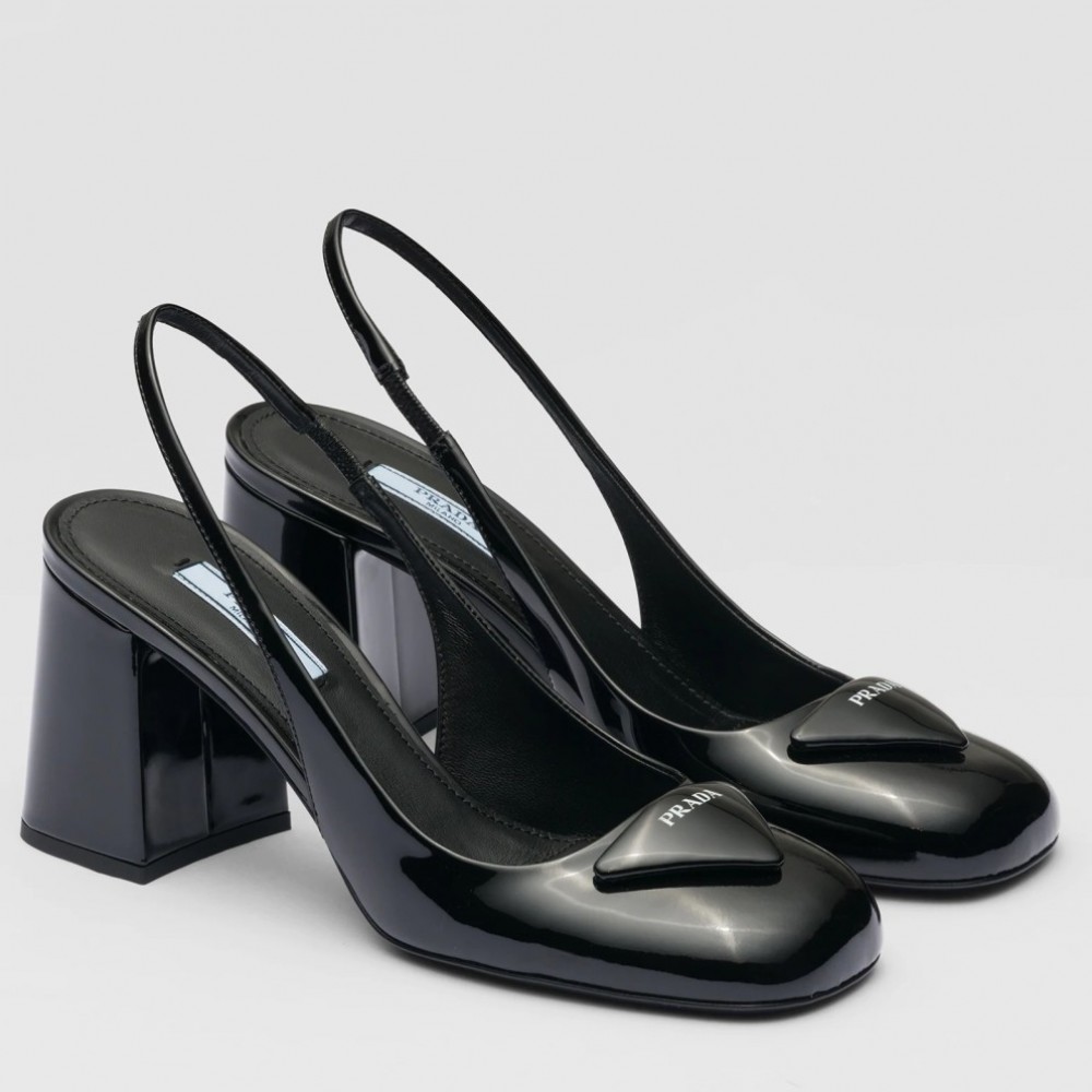 Prada Slingbacks Pumps 75mm In Black Patent Leather TDSS13815