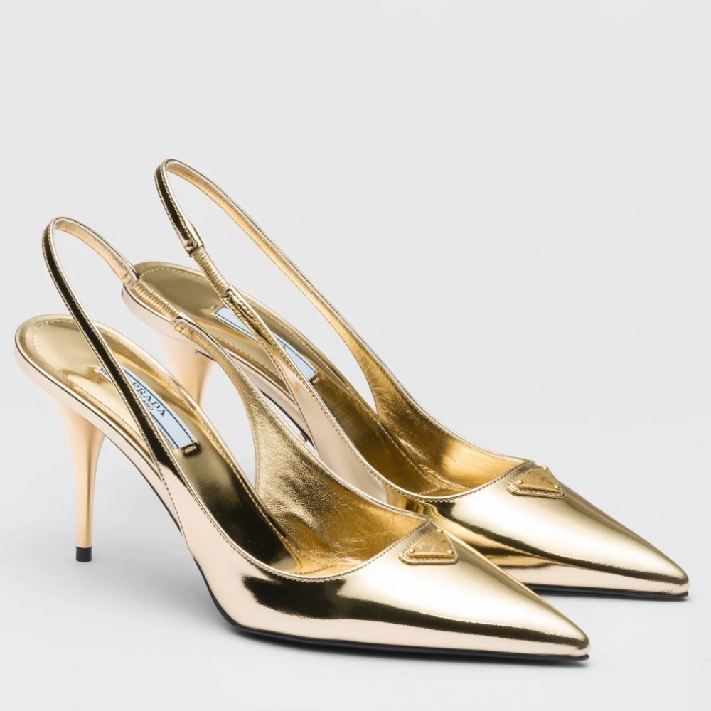 Prada Slingbacks Pumps 85mm In Gold Metallic Leather TDSS13816