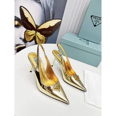 Prada Slingbacks Pumps 85mm In Gold Metallic Leather TDSS13816