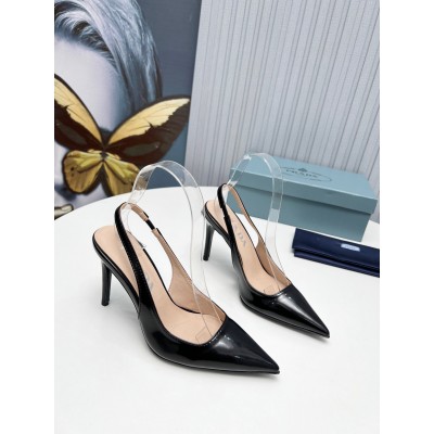 Prada Slingbacks Pumps 95mm In Black Patent Leather TDSS13818