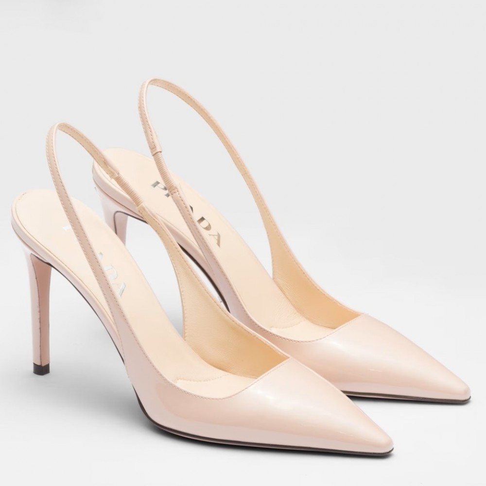 Prada Slingbacks Pumps 95mm In Powder Pink Patent Leather TDSS13819